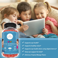 Sunergetic gummy serving shows lutein content per chew for macular support potential.