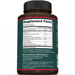 Sunergetic Uric Acid Support bottle side view showing ingredient highlights and antioxidant potential.