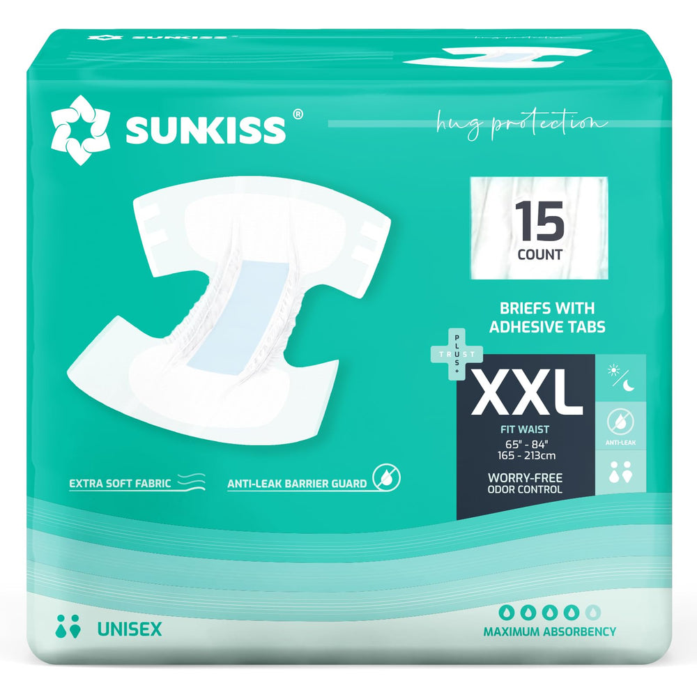 SUNKISS TrustPlus brief front view with tabs for secure fit and high absorbency.