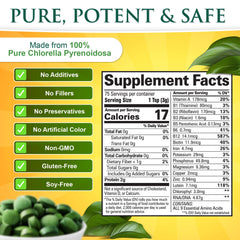 Sunlit Best Chlorella tablets close-up reveals compact tablets rich in nutrients.