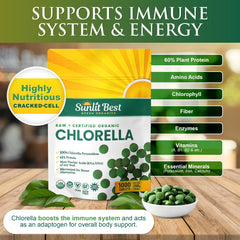 Sunlit Best Chlorella packaging shows 1000 tablets for a long-lasting plant protein boost.