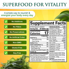 Sunlit Best Green Organics Spirulina, tableta verde individual para toma diaria fácil.