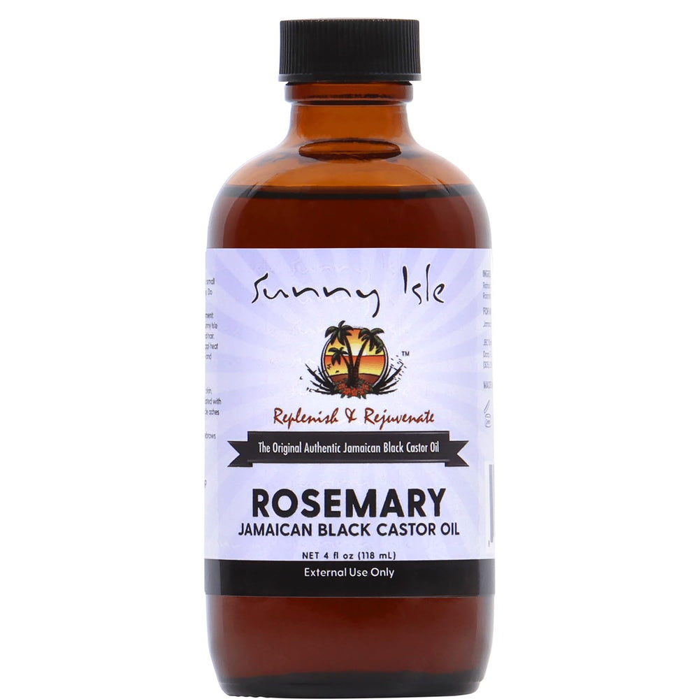 Sunny Isle rosemary Jamaican Black Castor Oil 4oz bottle for scalp hydration.