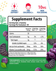 Sunny Sam Iron Gummies kids closeup showing soft grape chews