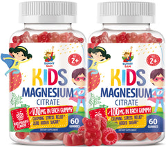Sunny Sam magnesium gummies bottle shows 2-pack option for kids and adults.