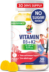 Sunny Sam bottle with sugar-free vitamin D3 K2 for bone support.