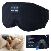Sunofi Sleep Headphones Mask with closed eyes blocks light for restful, uninterrupted sleep.