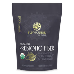 Sunwarrior Be Well Prebiotic Fiber bottle for daily gut support.