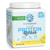 Sunwarrior Clear Protein Refresh pineapple coconut bottle for refreshing hydration after workouts.