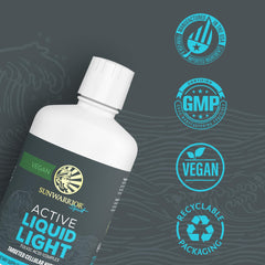 Sunwarrior Liquid Light Mineral Water glass highlights mineral rich hydration.