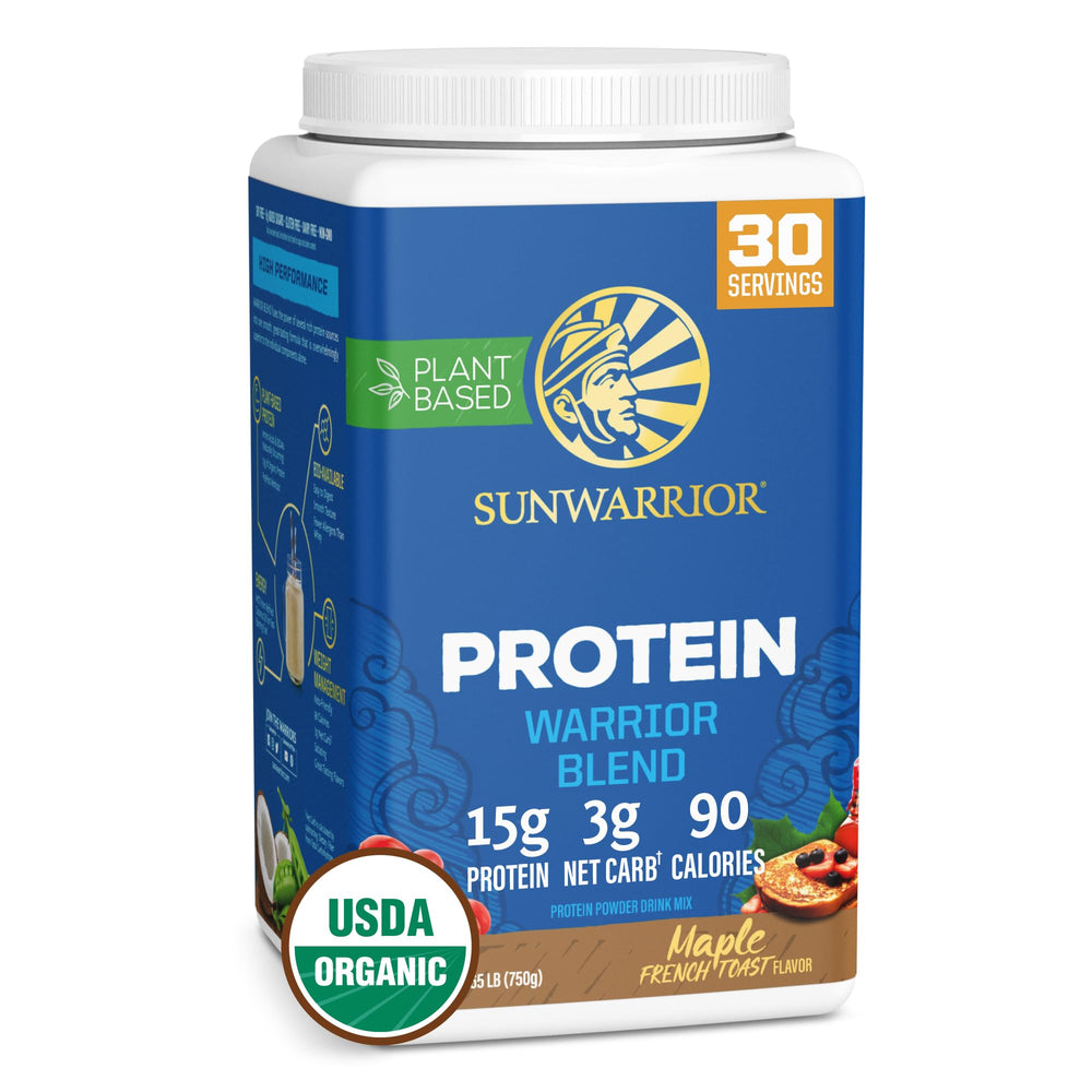 Sunwarrior maple protein bottle for convenient post-workout fueling.