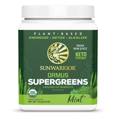 Sunwarrior Organic Greens powder bottle ready for your daily greens boost