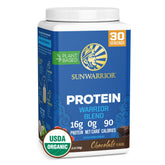Sunwarrior Organic Plant Based Protein Chocolate tub, vegan formula for steady energy.