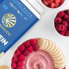 Sunwarrior organic protein package; vegan formula free from dairy, gluten, and GMOs.