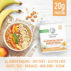 Sunwarrior Organic Pumpkin Seed Protein powder in a blender smoothie for protein boost