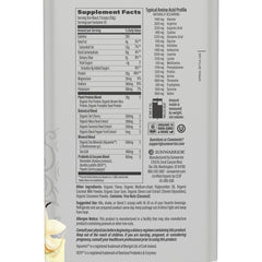 Sunwarrior plant-based protein powder scoop emphasizes complete amino acids for recovery.