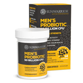 Sunwarrior Probiotic 50 Billion capsules in a bottle, supporting digestive balance and daily wellness.