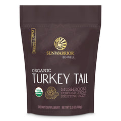 Sunwarrior Organic Turkey Tail powder jar ready to blend into smoothies for immune support