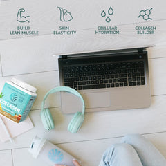 Jar of Sunwarrior collagen powder with plant-based ingredients and clean label