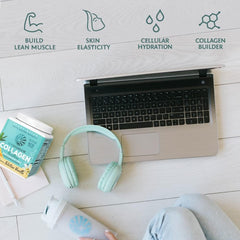 Sunwarrior vegan collagen protein powder bottle label emphasizes clean, allergen-free ingredients.