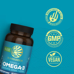 Sunwarrior Omega-3 DHA EPA label on bottle; clarity for informed choosing.
