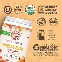 Sunwarrior pumpkin spice powder whisked into a smoothie showing creamy plant protein texture.