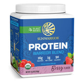 Sunwarrior Warrior Blend Berry bottle showing label with vegan protein elements