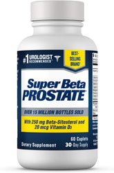 Super Beta Prostate bottle front promotes urinary health support.