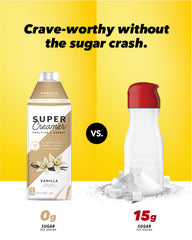 SUPER COFFEE Vanilla Creamer packaging on shelf with six-pack display