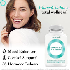 Superfood MD capsules displayed for hair health support.