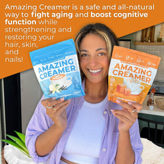 Creamer jar highlights skin elasticity and hair support benefits