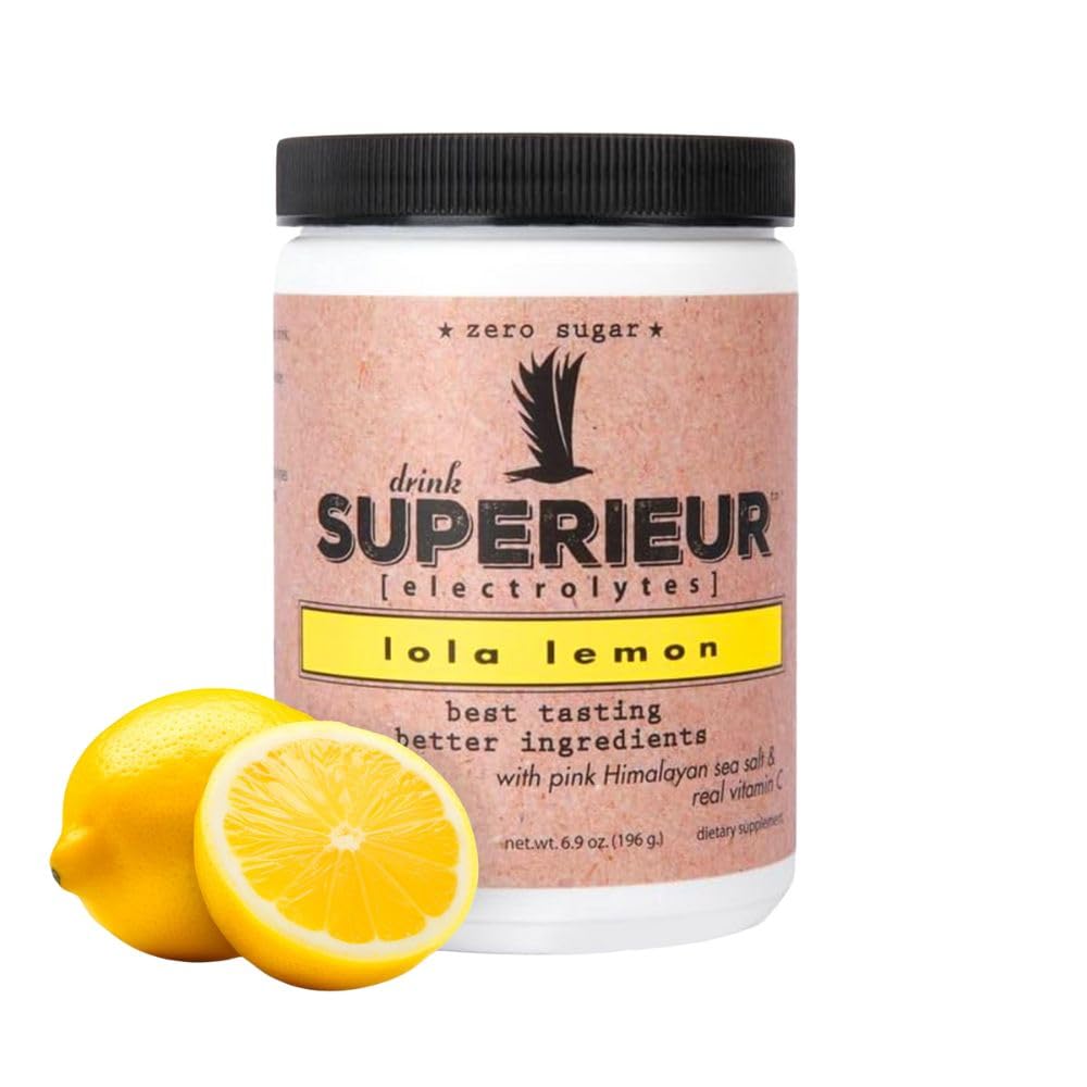 Superieur Electrolytes Lola Lemon canister displayed for hydration and flavor.
