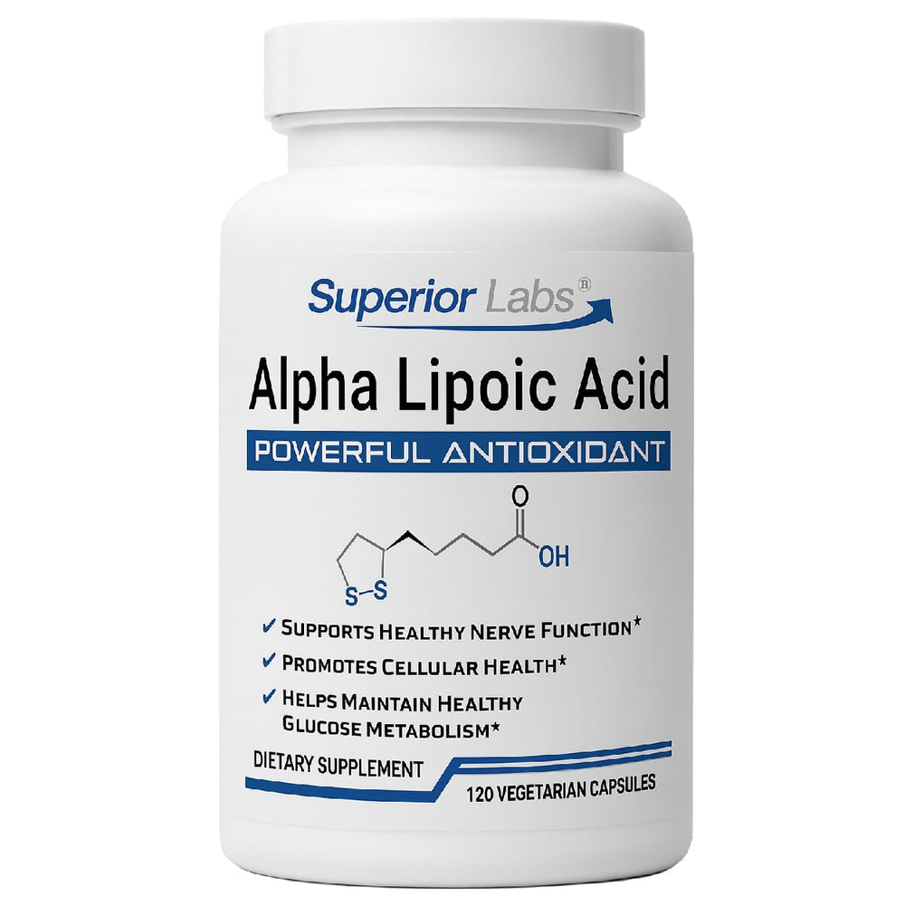Superior Labs Alpha Lipoic Acid 600 mg bottle highlighting high-absorption formula for daily antioxidant support
