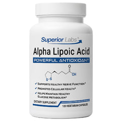 Superior Labs Alpha Lipoic Acid 600 mg bottle highlighting high-absorption formula for daily antioxidant support