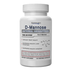 Superior Labs D-Mannose 500mg bottle with capsules, supports urinary and digestive comfort.
