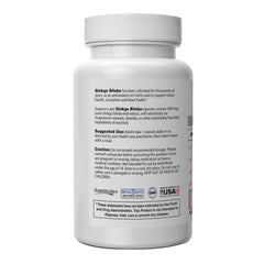 Superior Labs Ginkgo Biloba label details emphasize purity and non-GMO quality