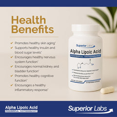 Purity-focused non-GMO formulation label on Superior Labs Alpha Lipoic Acid