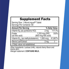 Label shows 1000 mcg B-12, 800 mcg folic acid, and 2 mg B-6