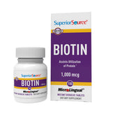 Superior Source Biotin 1000mcg under-tongue tablet bottle supports hair, skin, and nails