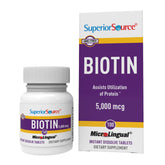 Superior Source Biotin 5000 mcg microlingual tablets in bottle front for daily convenience