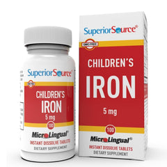 Superior Source Children's Iron 5 mg dissolvable tablet for easy kid-friendly use.