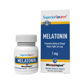Superior Source Melatonin 1mg tablets on a clean surface for fast sleep support.