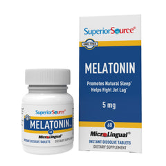 Superior Source Melatonina 5 mg, tableta disoluble, posible apoyo al descanso nocturno.
