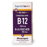 Superior Source No Shot B12 bottle with fast-dissolving tablets for energy support.