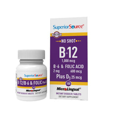 Superior Source No Shot B-12 bottle packaging supports daily energy.