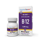 Superior Source No Shot B-12 tablet dissolving under tongue for quick energy support.