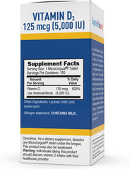 Packaging box of Superior Source Vitamin D3 5000 IU highlighting pure ingredients.