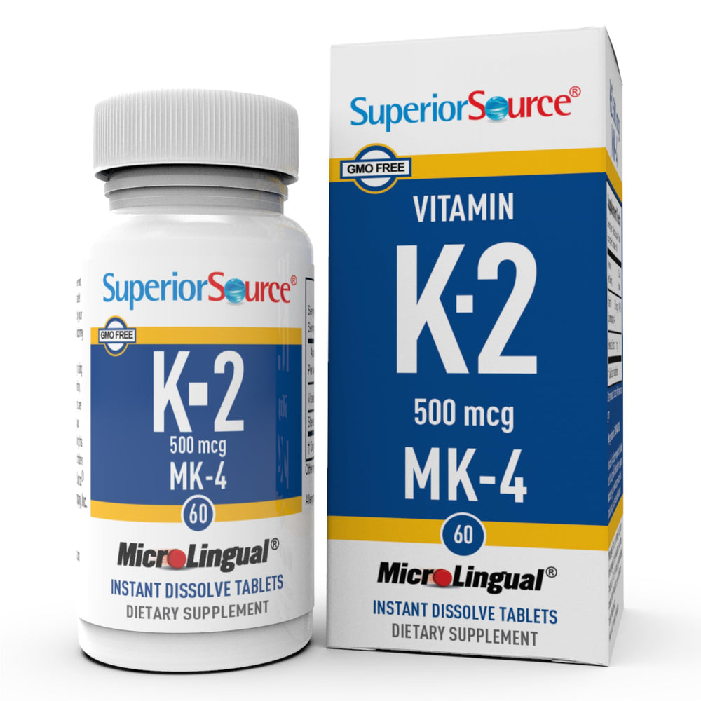 Superior Source Vitamin K2 bottle shown on counter for daily bone support