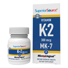 Superior Source Vitamin K2 MK-7 pack with 60 quick-dissolve tablets for convenience.