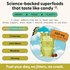 Close-up of gummies texture highlighting chewy bite for clean energy.